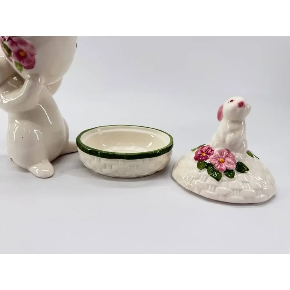 Vintage Avon Easter Bunny Candle Holder Trinket Box Brazil 1981 1982 Set